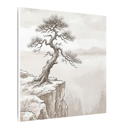 Neutral Pine Tree Canvas Art - Minimal Line Japandi
