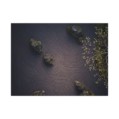 Dark Japandi Rock Garden in Dawn | Shadow Zen Canvas Art