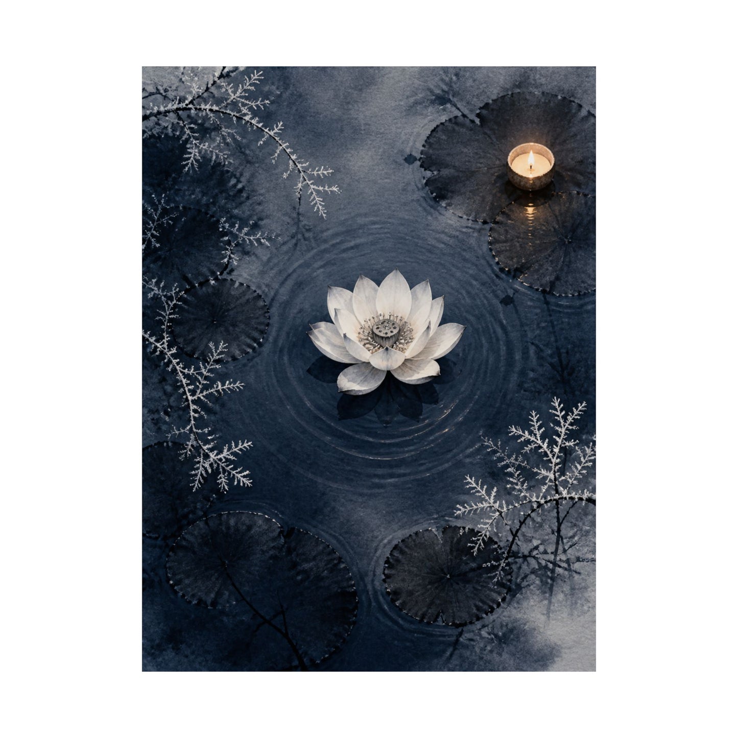 Lotus Flower Wall Art Print | Winter Zen Sumi E Art