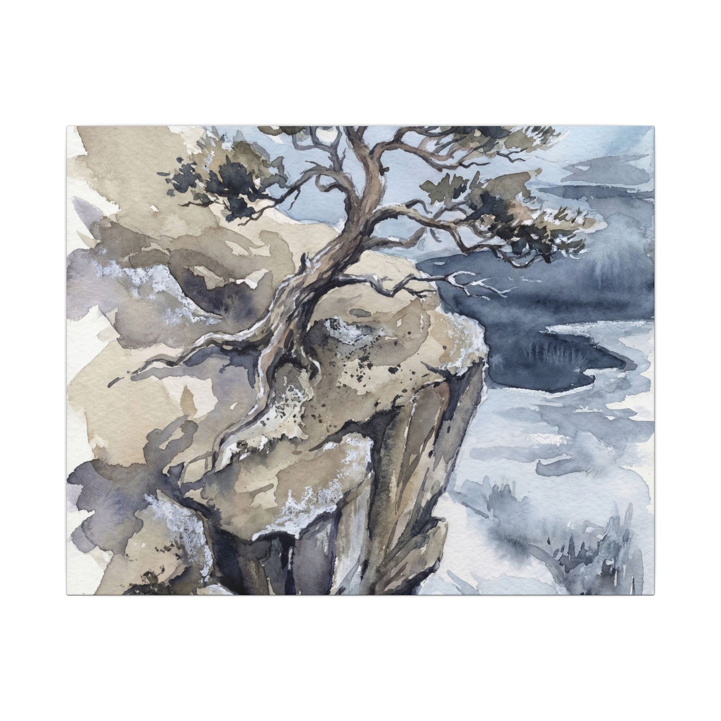Pine Tree Canvas Art | Winter Japandi Watercolor Art Art Print