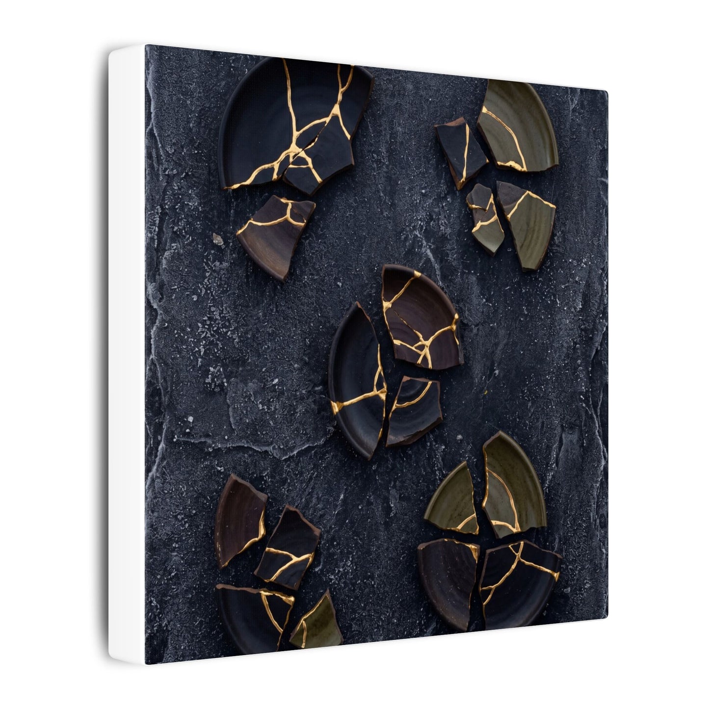 Broken Pottery Canvas Art | Winter Dark Japandi Shadow Zen Art