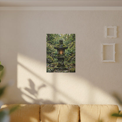 Neutral Stone Lantern Canvas Art - Japanese Pattern Japandi