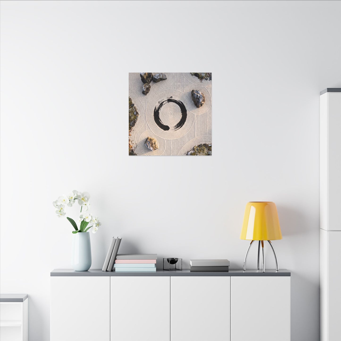 Rock Garden Canvas Art | Winter Zen Enso Art