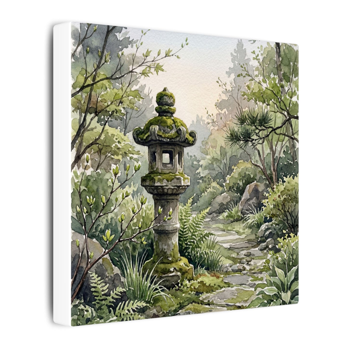 Neutral Stone Lantern Canvas Art - Watercolor Japandi
