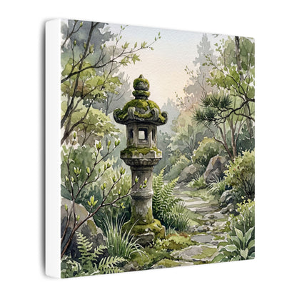 Neutral Stone Lantern Canvas Art - Watercolor Japandi