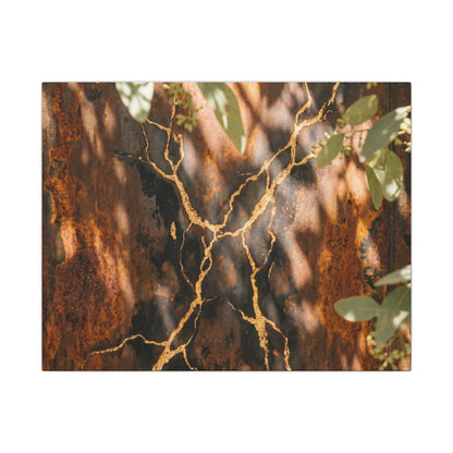 Kanso Rust Patina Canvas Art - Kintsugi Gold Vein