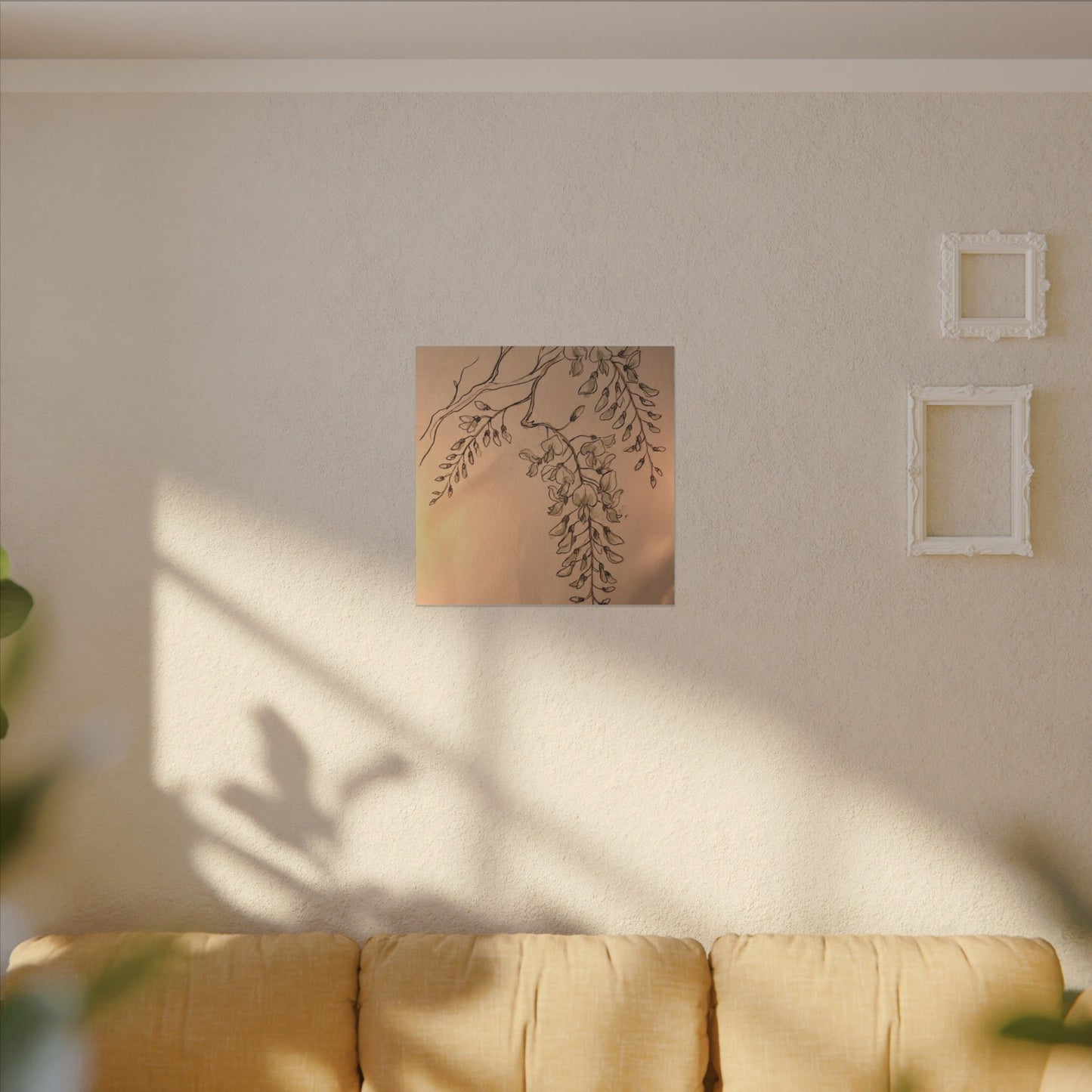 Japandi Wisteria in Candlelight | Minimal Line Canvas Art