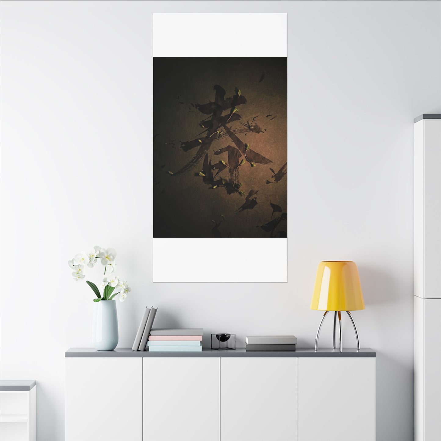 Calligraphy Shadow Zen Canvas Art | Bold Dark Japandi Art
