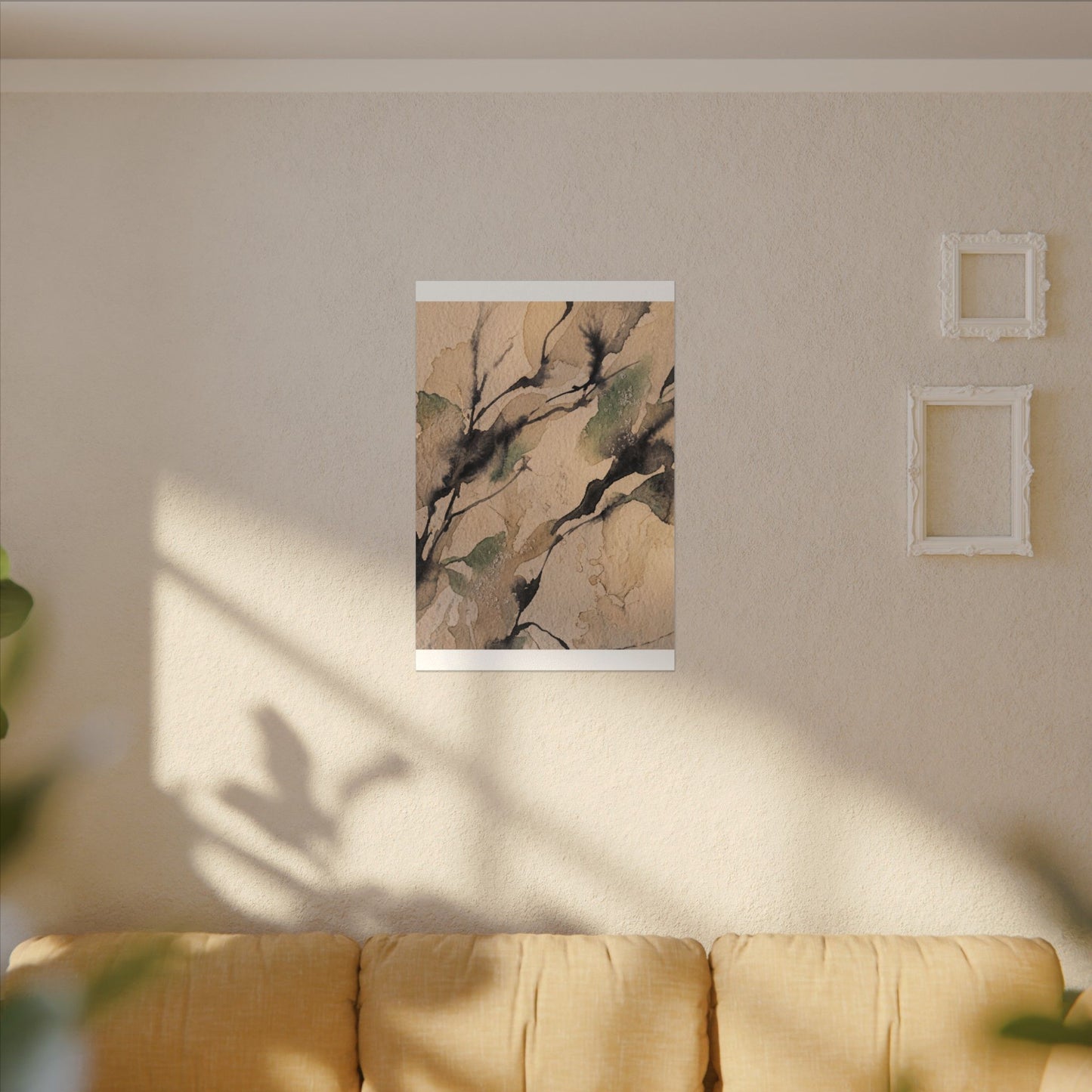 Japandi Shadow Play in Golden Hour | Watercolor Canvas Art