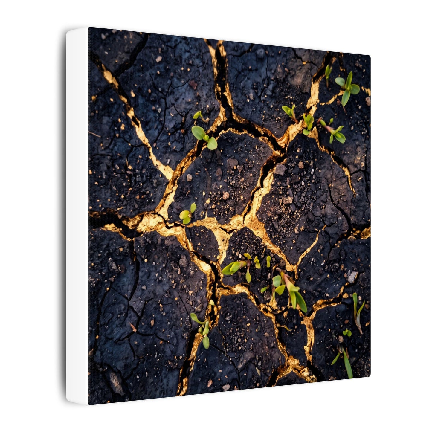 Spring Cracked Earth Crackle Gold Canvas Art | Healing Decor