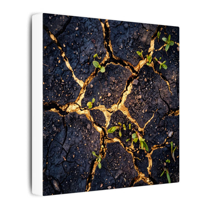 Spring Cracked Earth Crackle Gold Canvas Art | Healing Decor