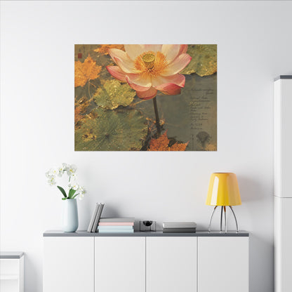 Autumn Lotus Flower Herbarium Canvas Art | Rustic Decor