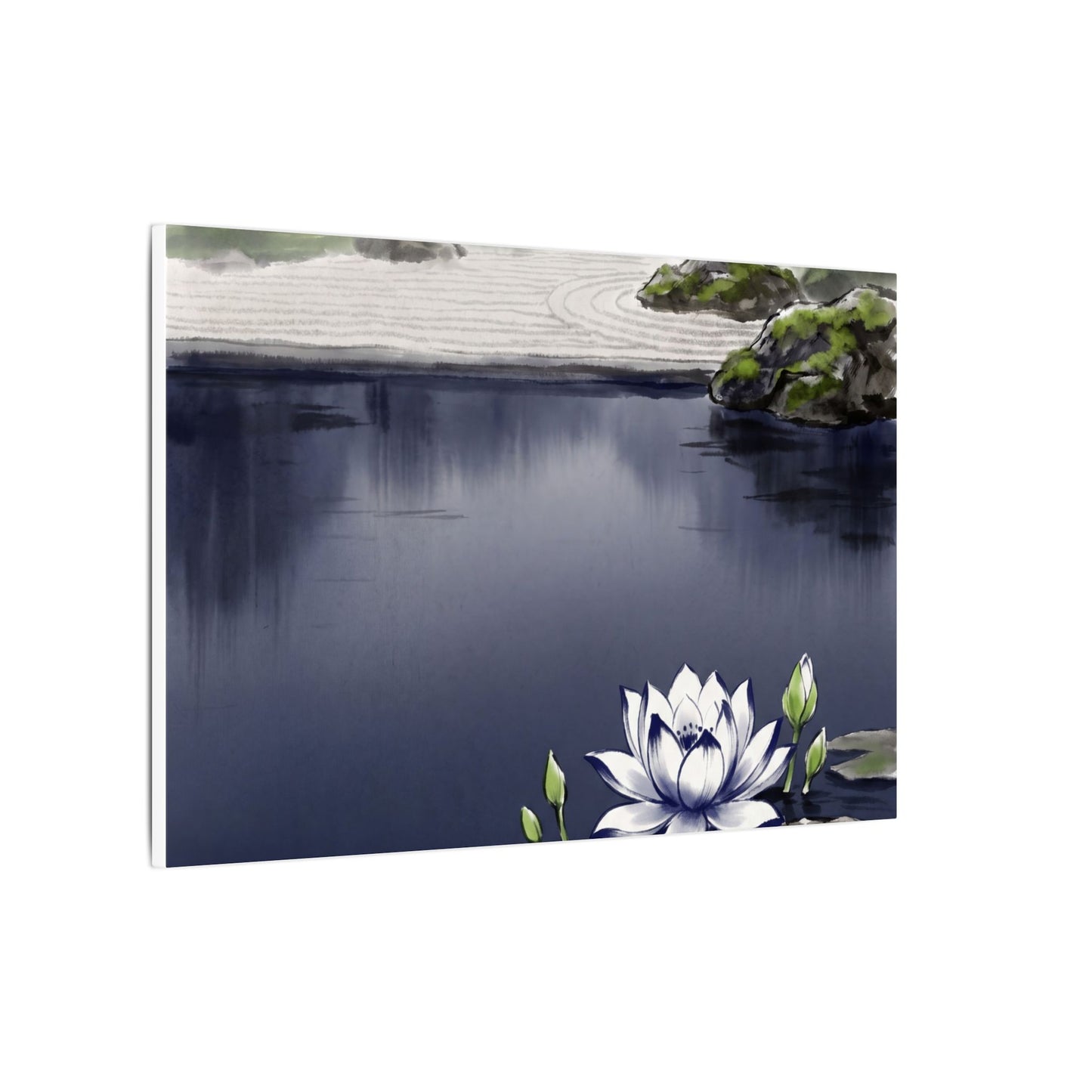 Lotus Flower Karesansui Canvas Art | Tranquil Zen Art
