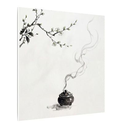 Calm Incense Smoke Canvas Art - Sumi E Zen