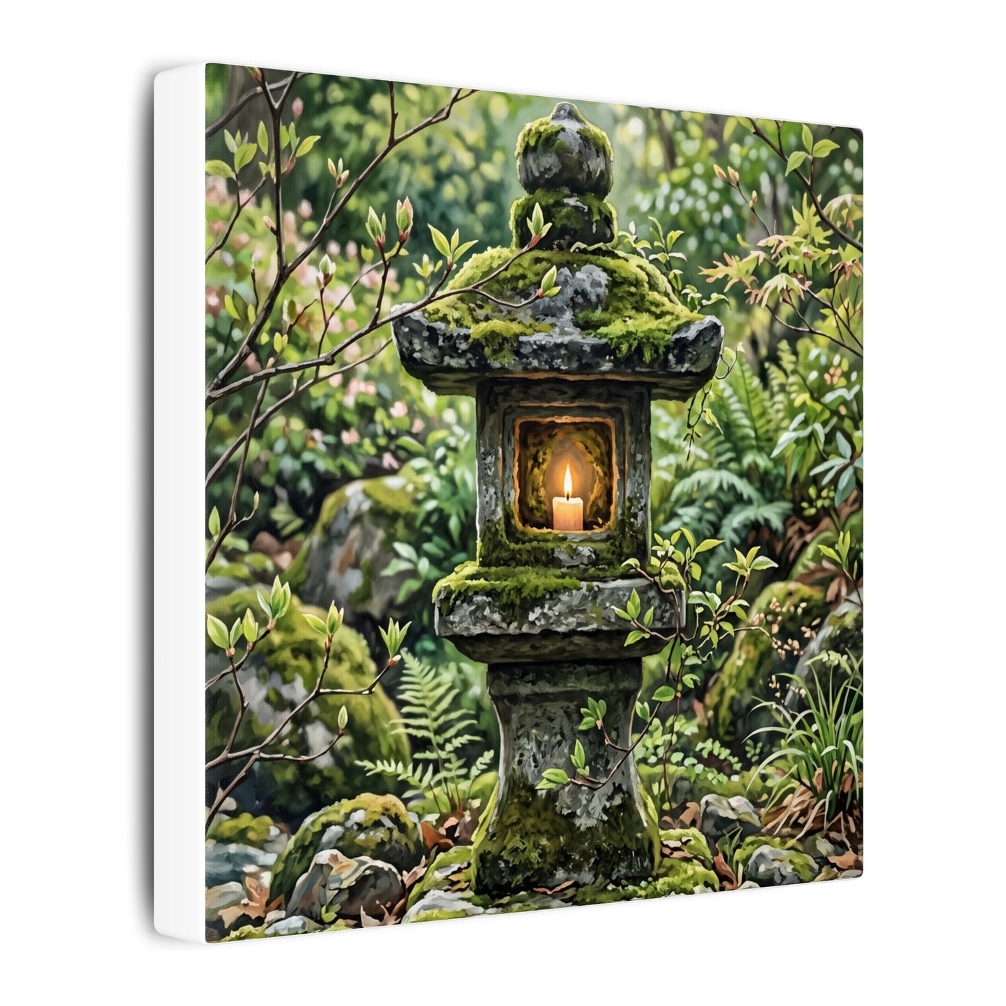 Neutral Stone Lantern Canvas Art - Japanese Pattern Japandi