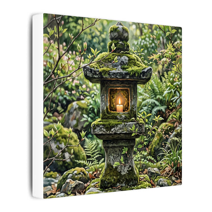 Neutral Stone Lantern Canvas Art - Japanese Pattern Japandi