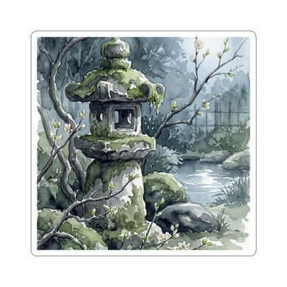 Neutral Stone Lantern Sticker - Watercolor Japandi