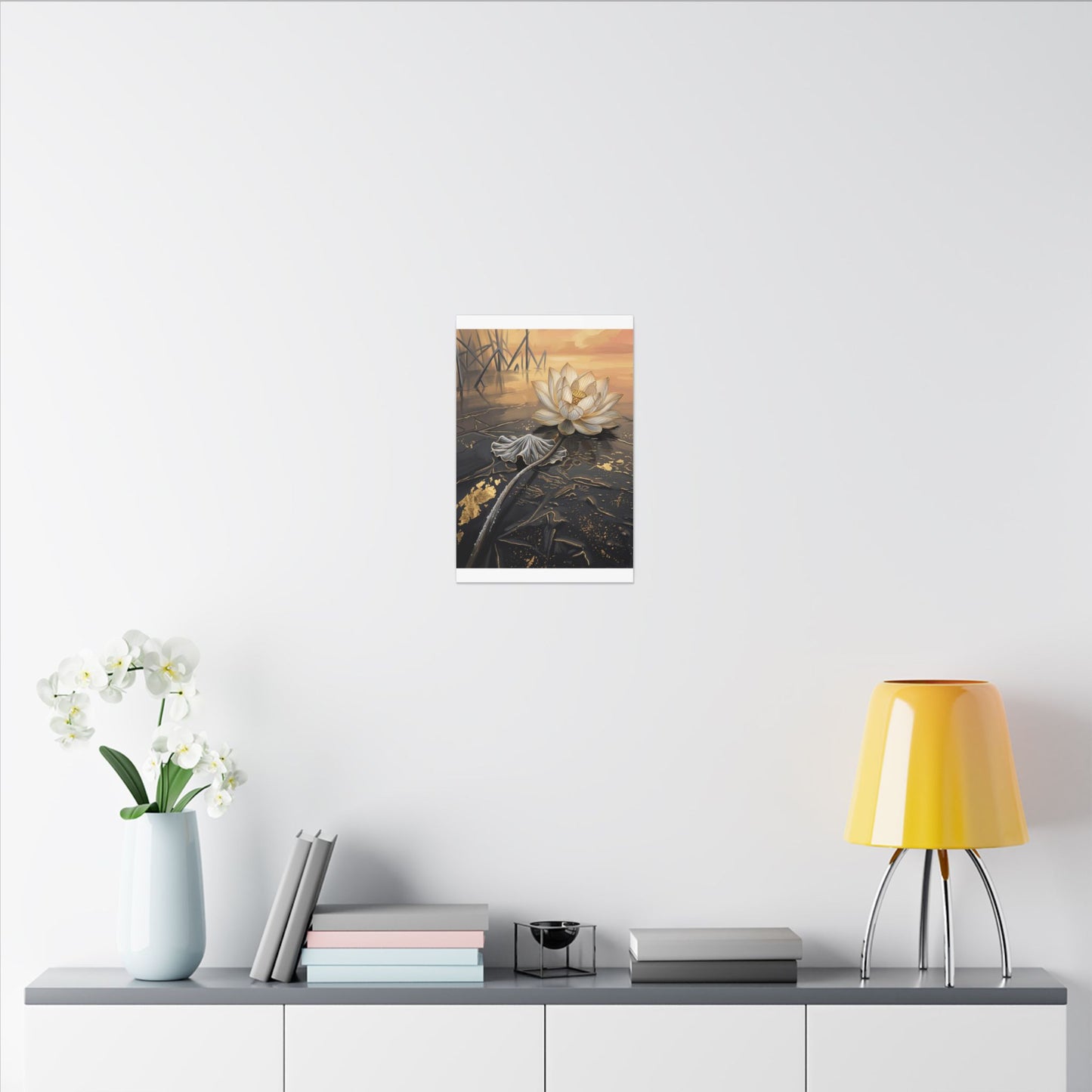Kintsugi Lotus Flower in Golden Hour | Gold Vein Canvas Art