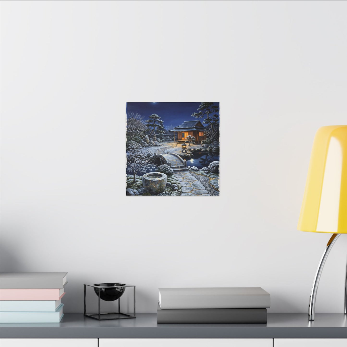 Moonlit Garden Winter Canvas Art | Kintsugi Artful Design
