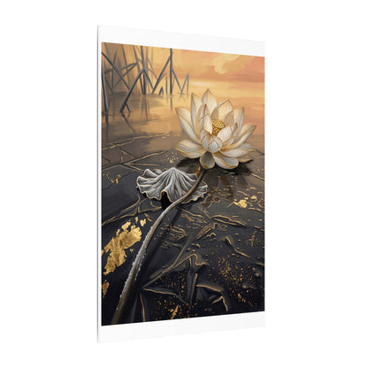 Kintsugi Lotus Flower in Golden Hour | Gold Vein Canvas Art