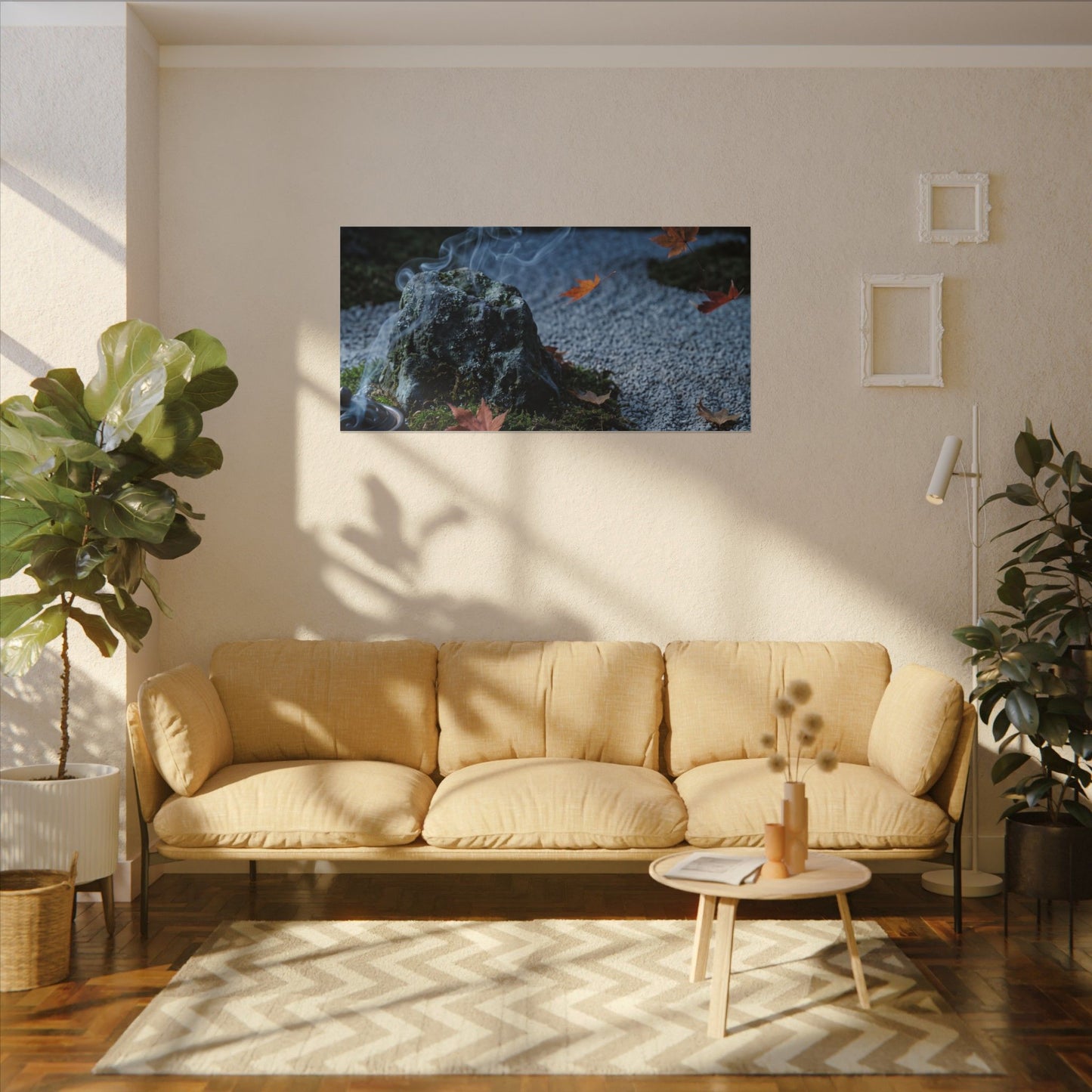Autumn Incense Smoke Karesansui Canvas Art | Calm Decor