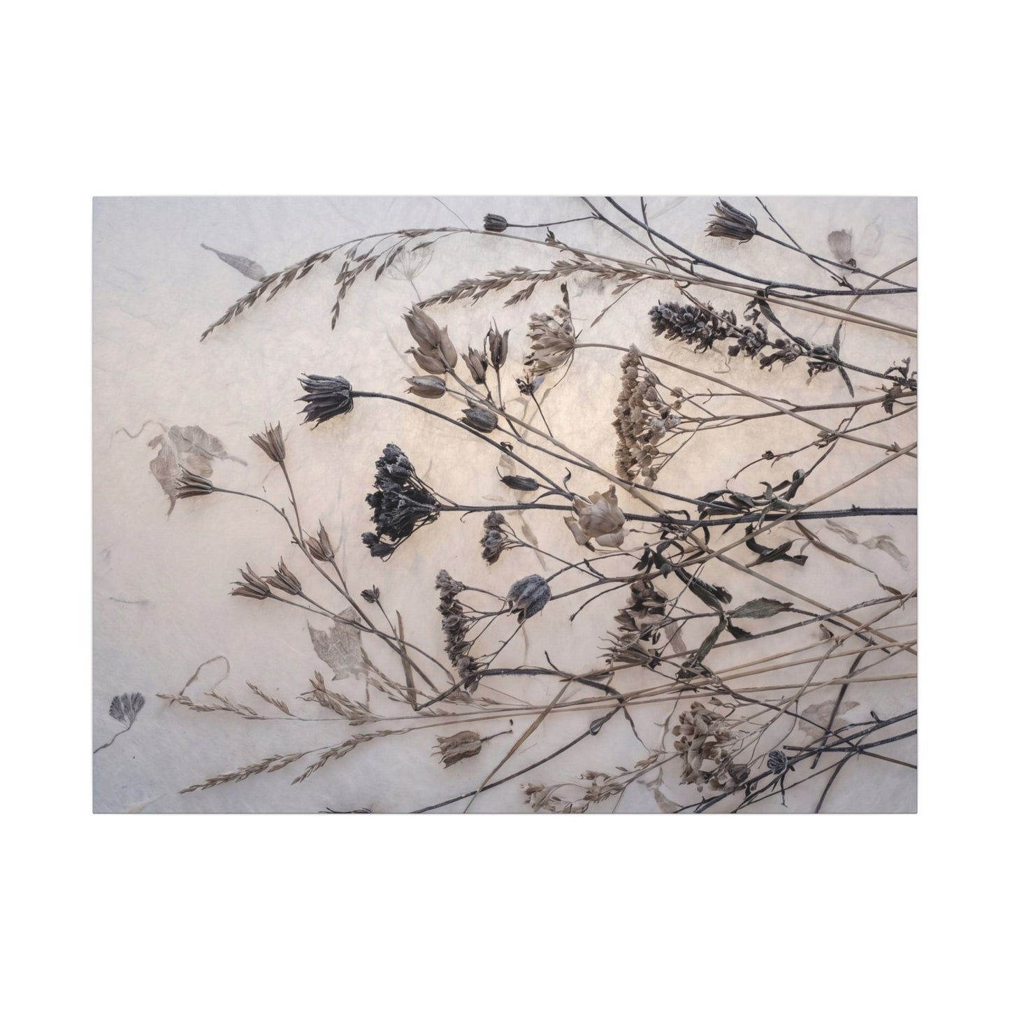 Elegant Dried Flowers Canvas Art - Japanese Pattern Japandi Art Print