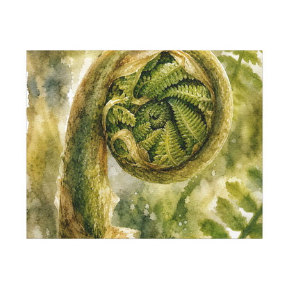 Japandi Fern Unfurling in Dappled | Watercolor Canvas Art