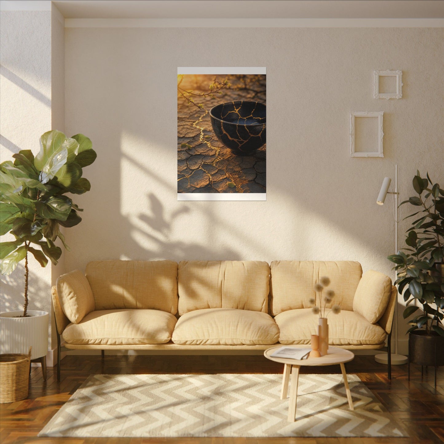 Golden Hour Cracked Earth Canvas Art - Kintsugi Fukinsei