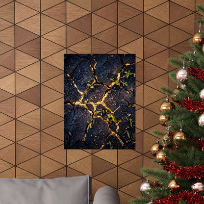 Healing Cracked Earth Wall Art Print - Crackle Gold Kintsugi