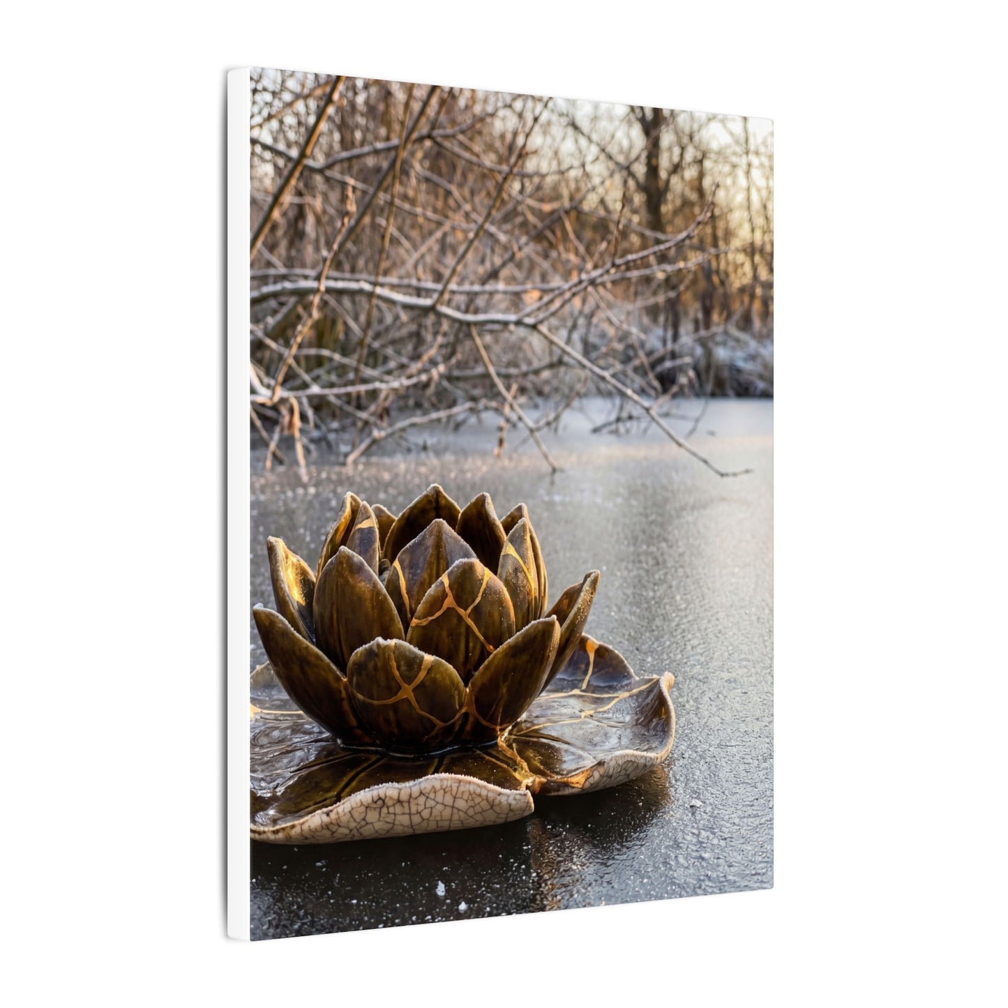 Lotus Flower Gold Repair Canvas Art | Beautiful Kintsugi Art