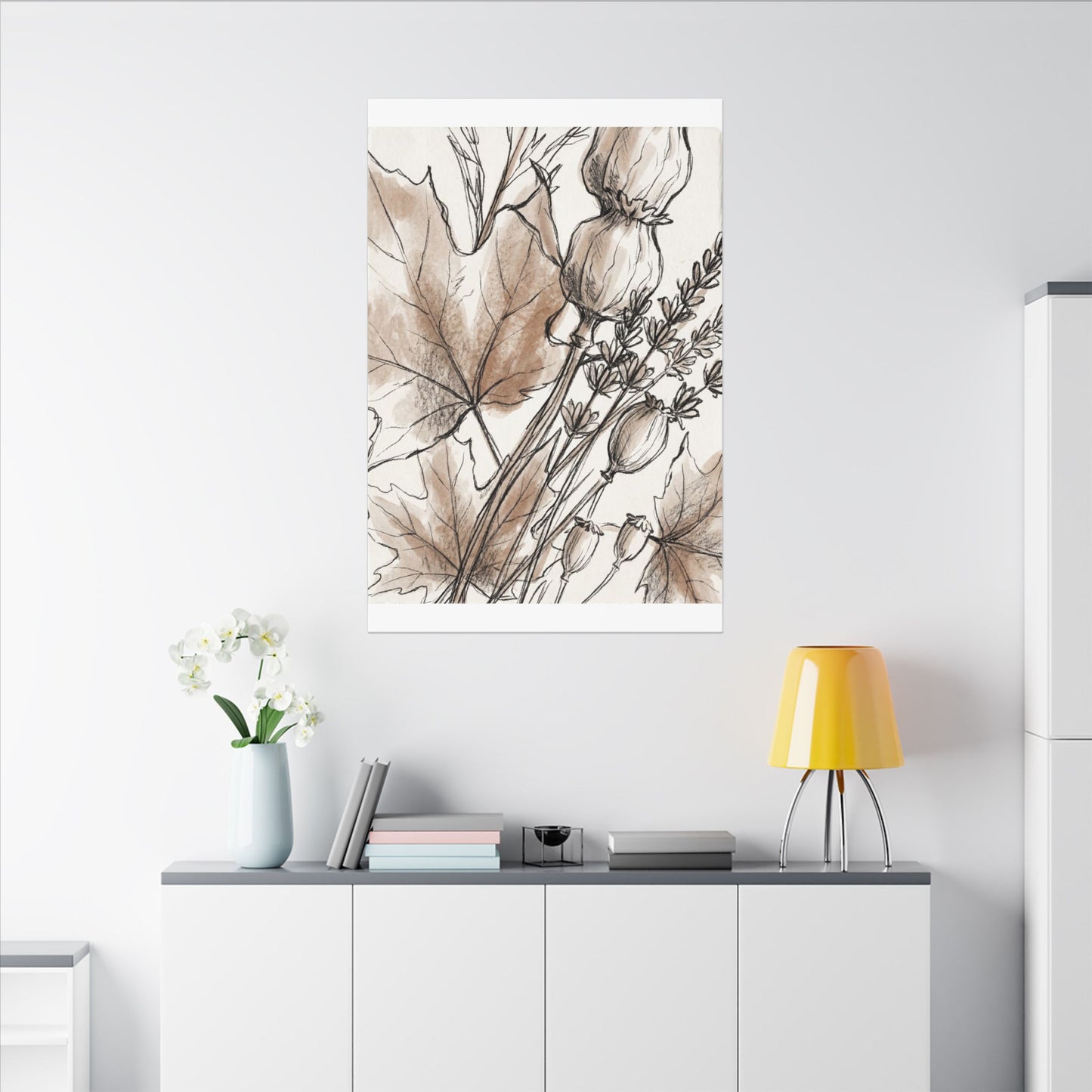 Neutral Dried Flowers Canvas Art - Minimal Line Japandi