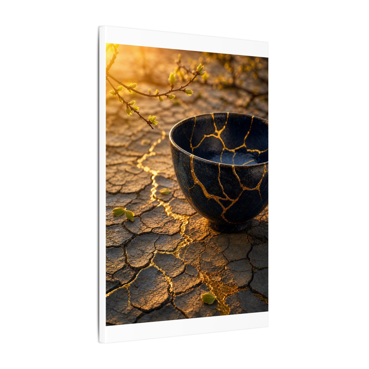 Golden Hour Cracked Earth Canvas Art - Kintsugi Fukinsei