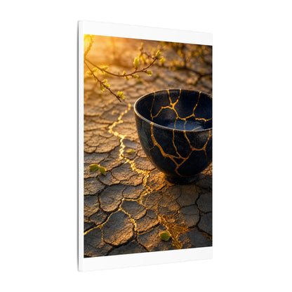 Golden Hour Cracked Earth Canvas Art - Kintsugi Fukinsei