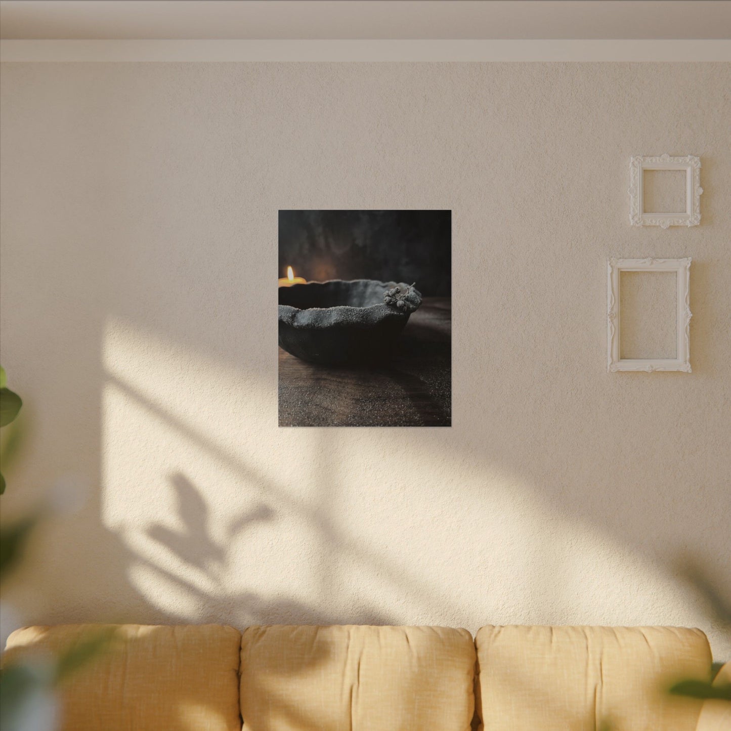 Ceramic Bowl Canvas Art | Winter Dark Japandi Shadow Zen Art