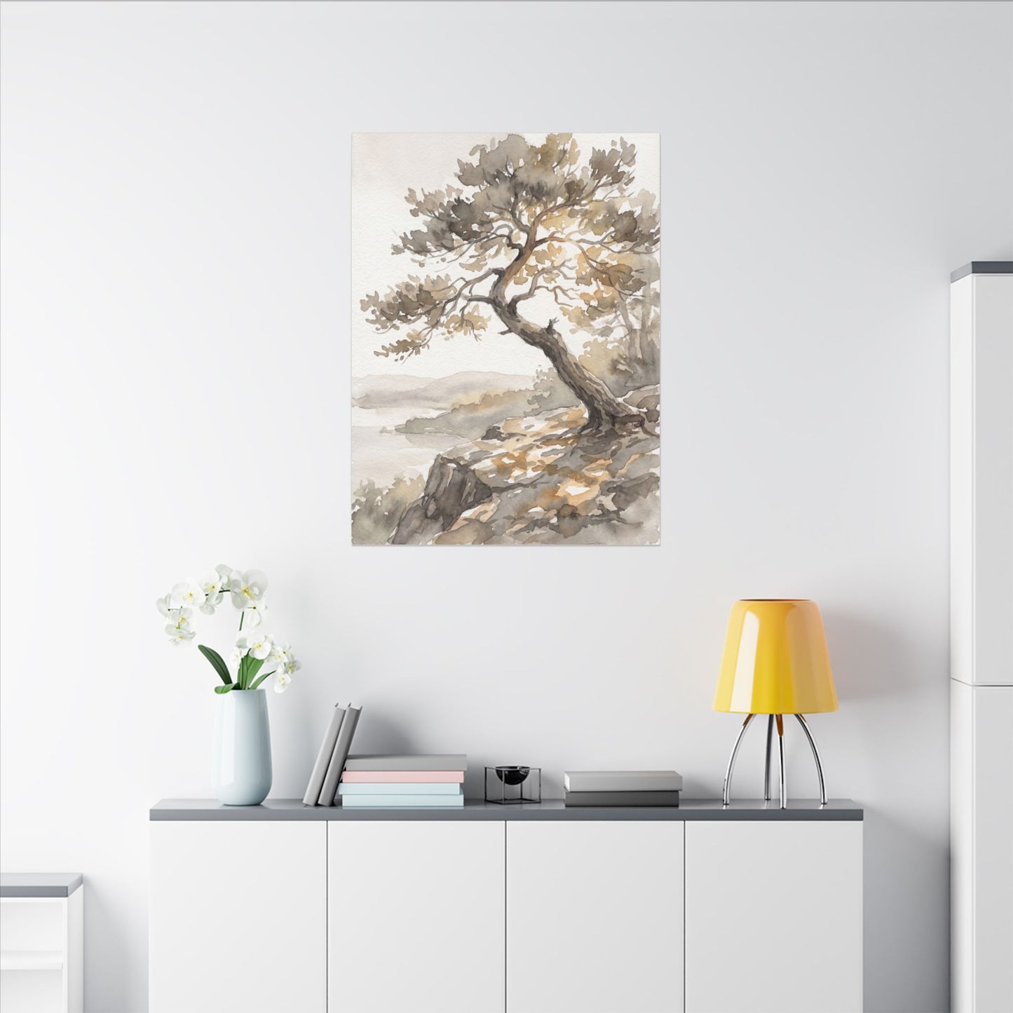 Pine Tree Watercolor Canvas Art | Elegant Japandi Art