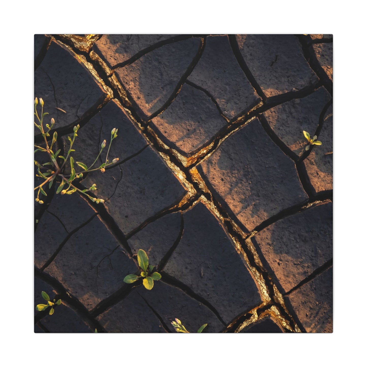Kintsugi Cracked Earth in Golden Hour | Gold Vein Canvas Art