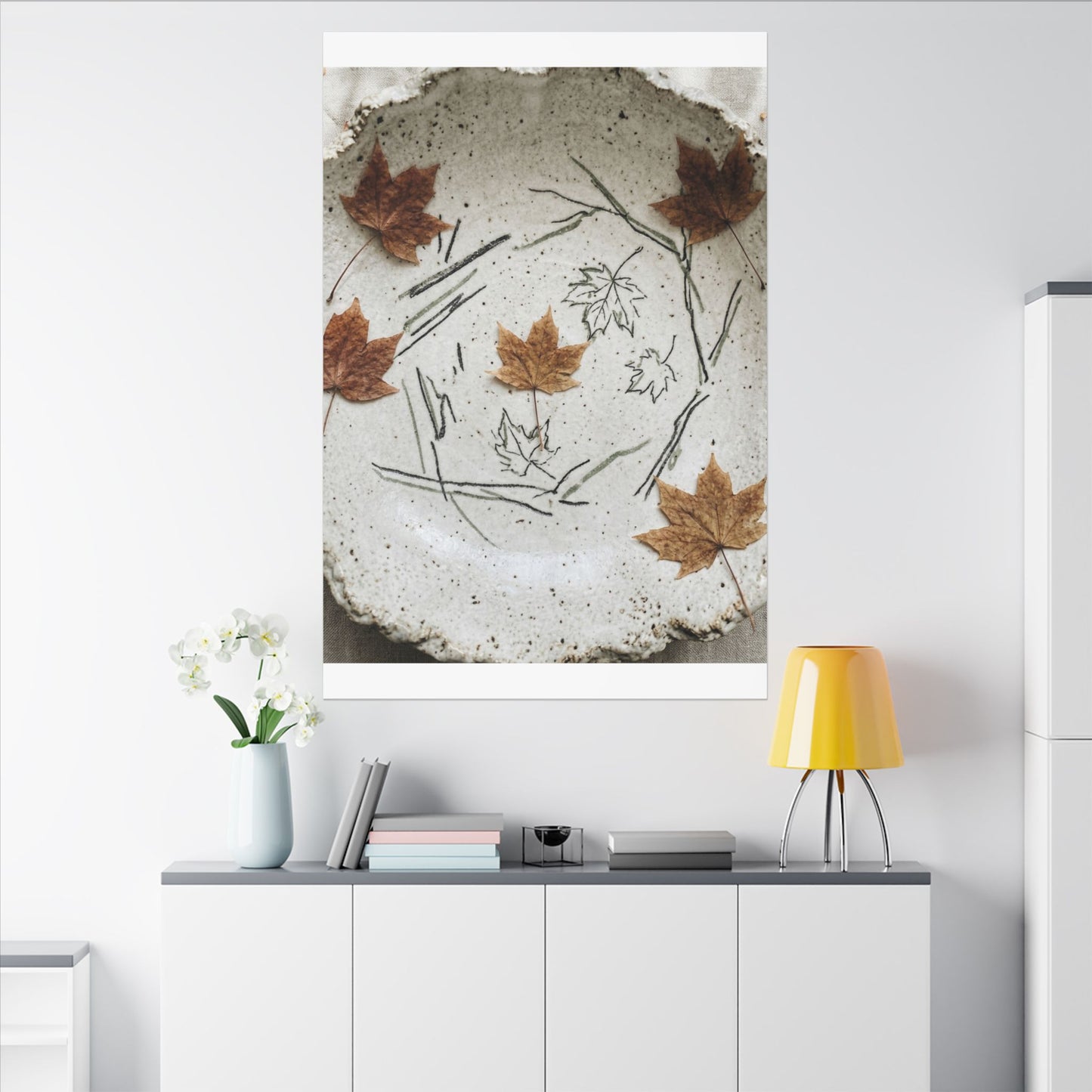 Ceramic Bowl Autumn Canvas Art | Japandi Elegant Design