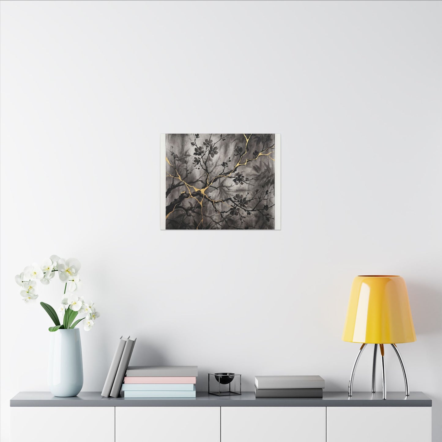 Kanso Cherry Blossom Canvas Art - Kintsugi Crackle Gold