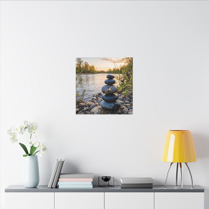 Kintsugi River Stones in Golden Hour | Gold Vein Canvas Art