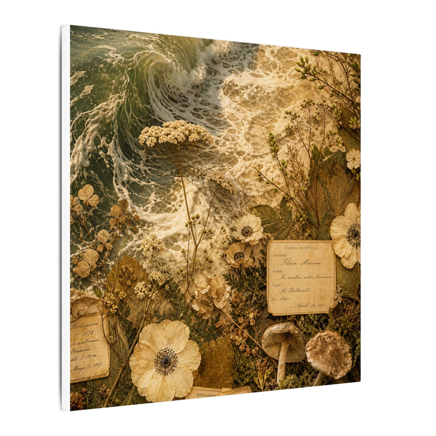 Spring Ocean Wave Herbarium Canvas Art | Nostalgic Decor