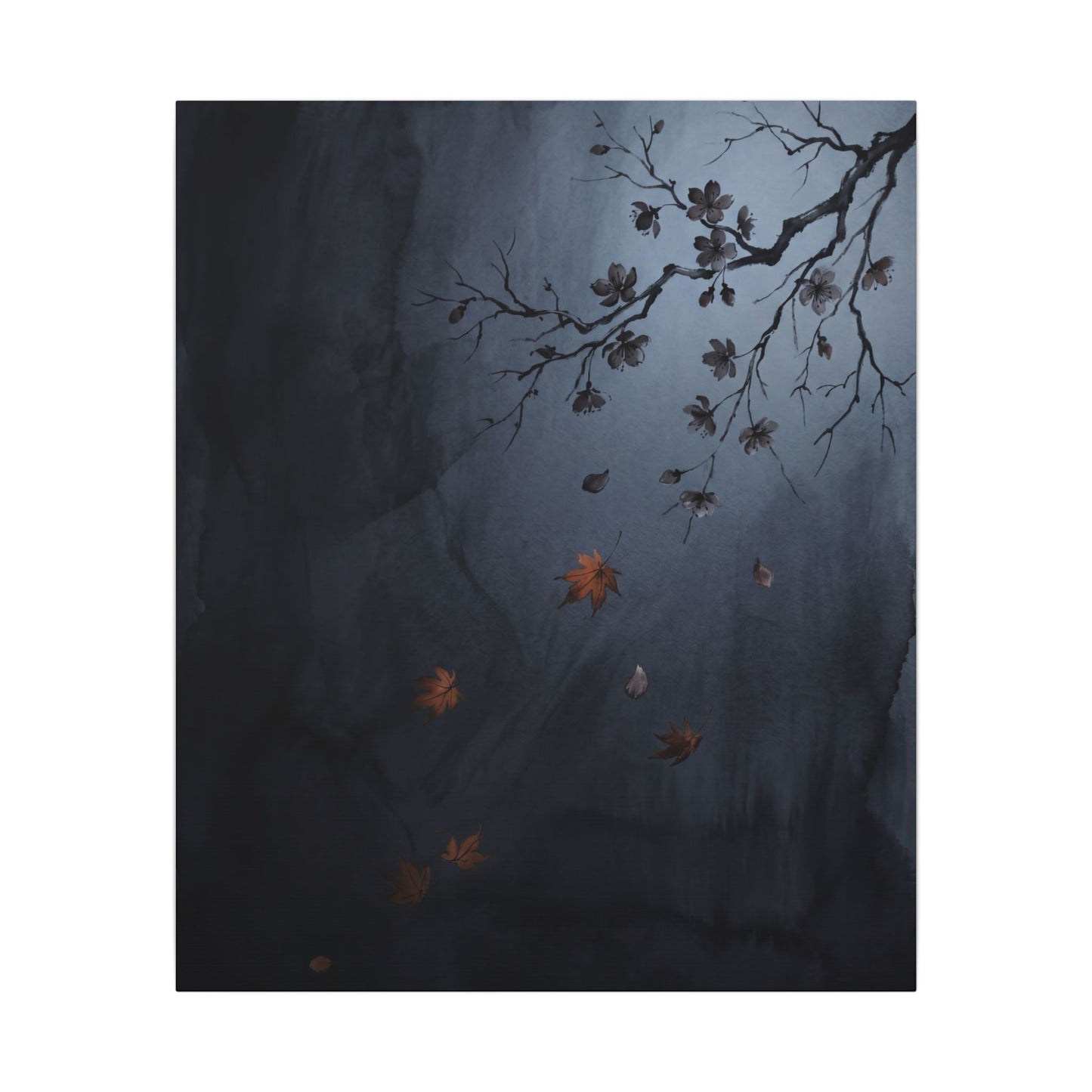 Autumn Cherry Blossom Charcoal Ink Canvas Art | Atmospheric Decor