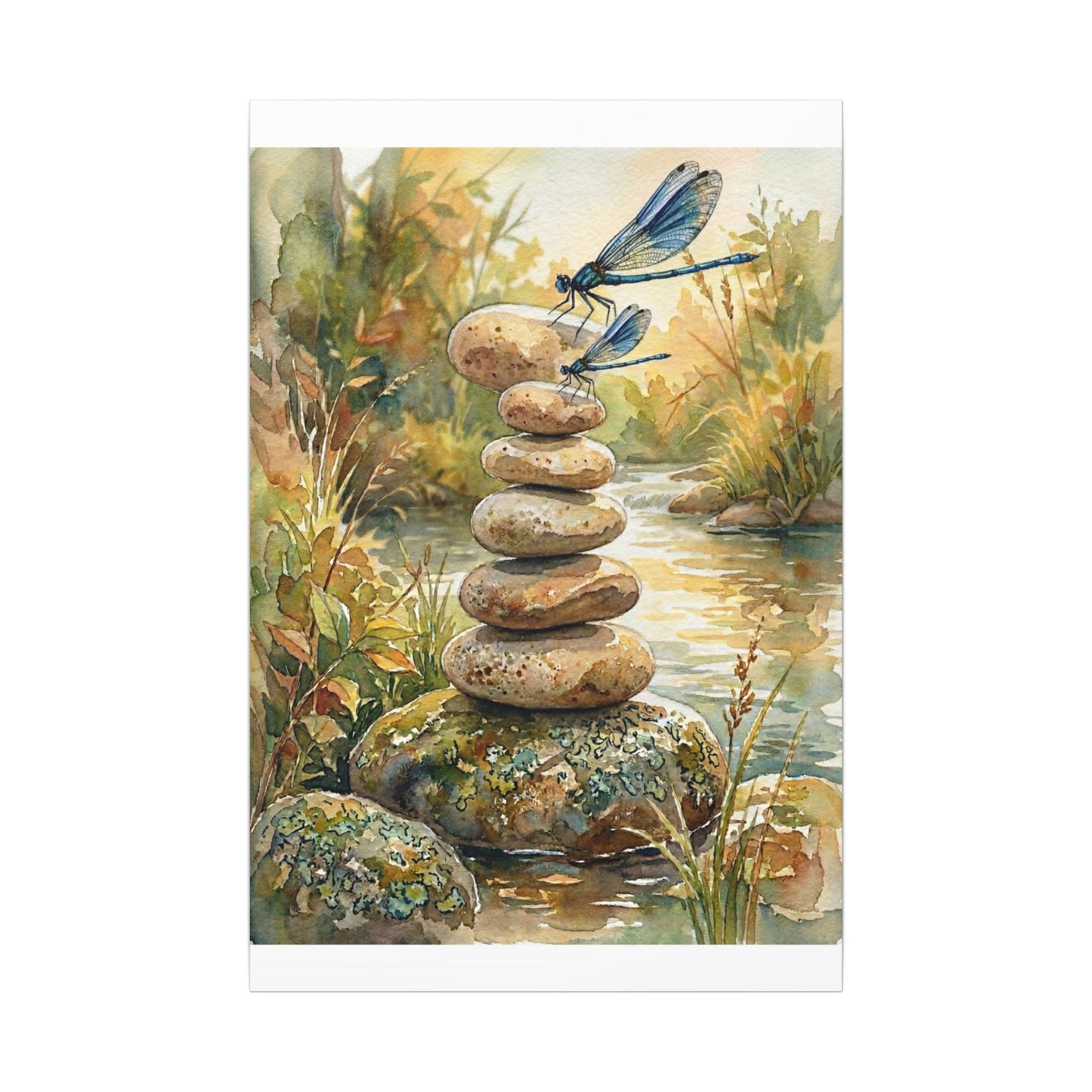 River Stones Summer Canvas Art | Japandi Cozy Design