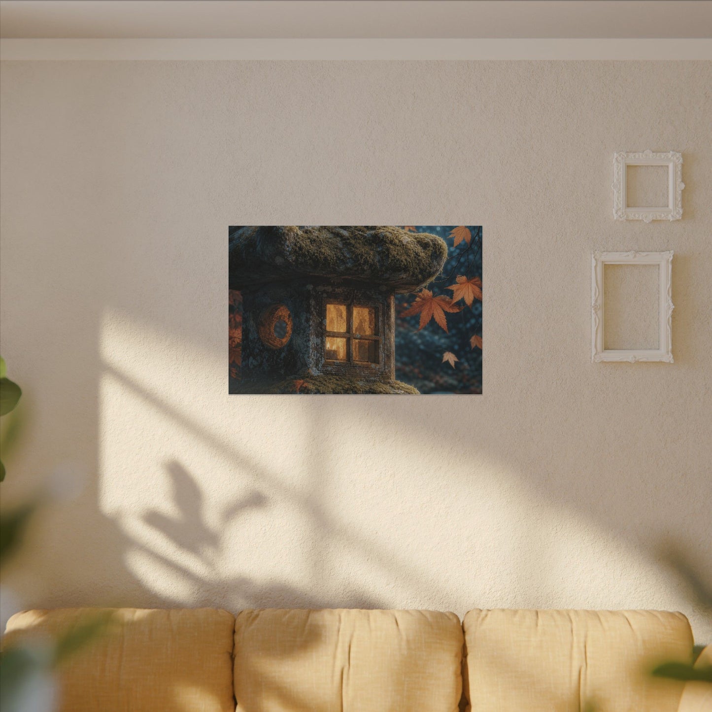 Autumn Stone Lantern Forest Whimsy Canvas Art | Earthy Decor