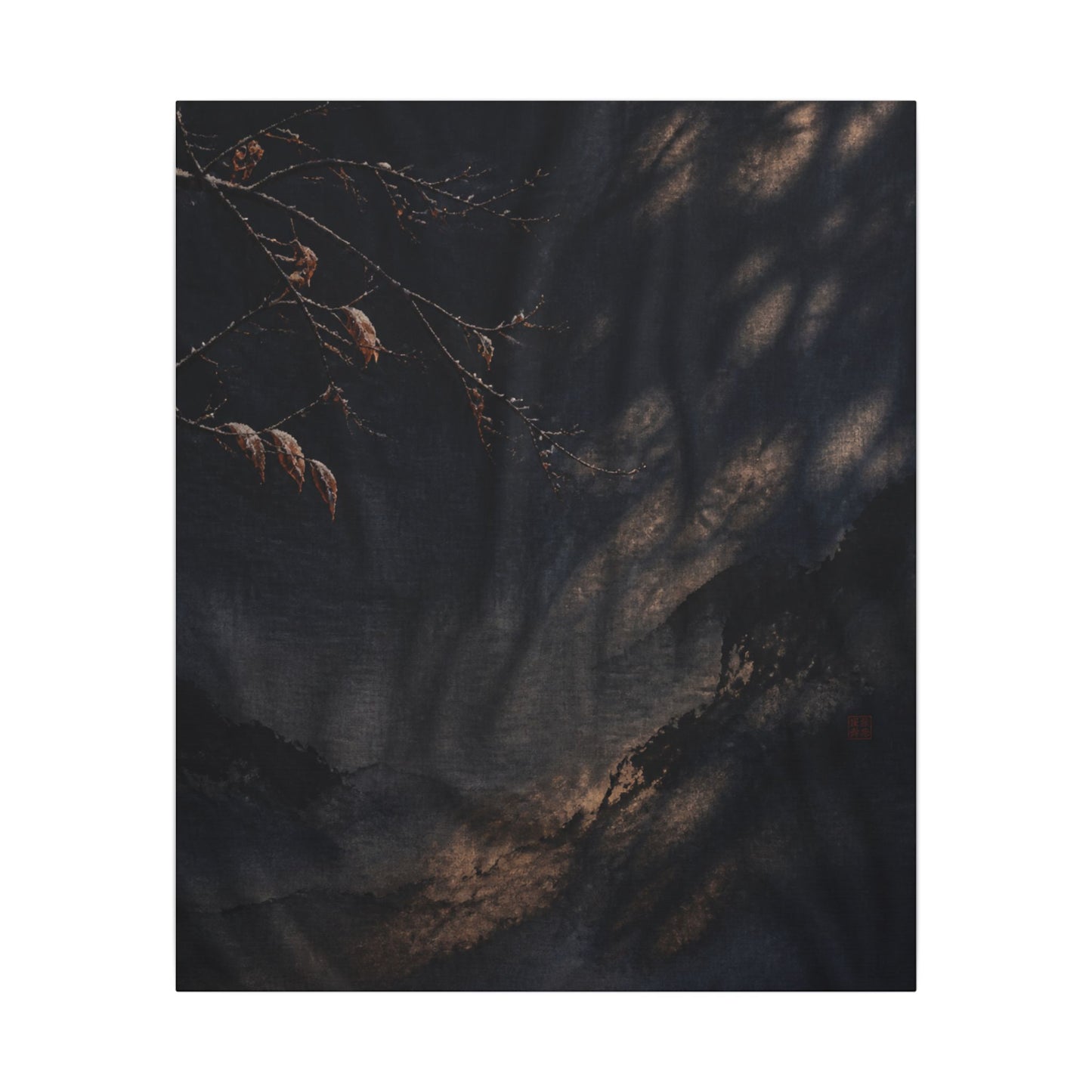 Atmospheric Silk Drape Canvas Art - Charcoal Ink Dark Japandi