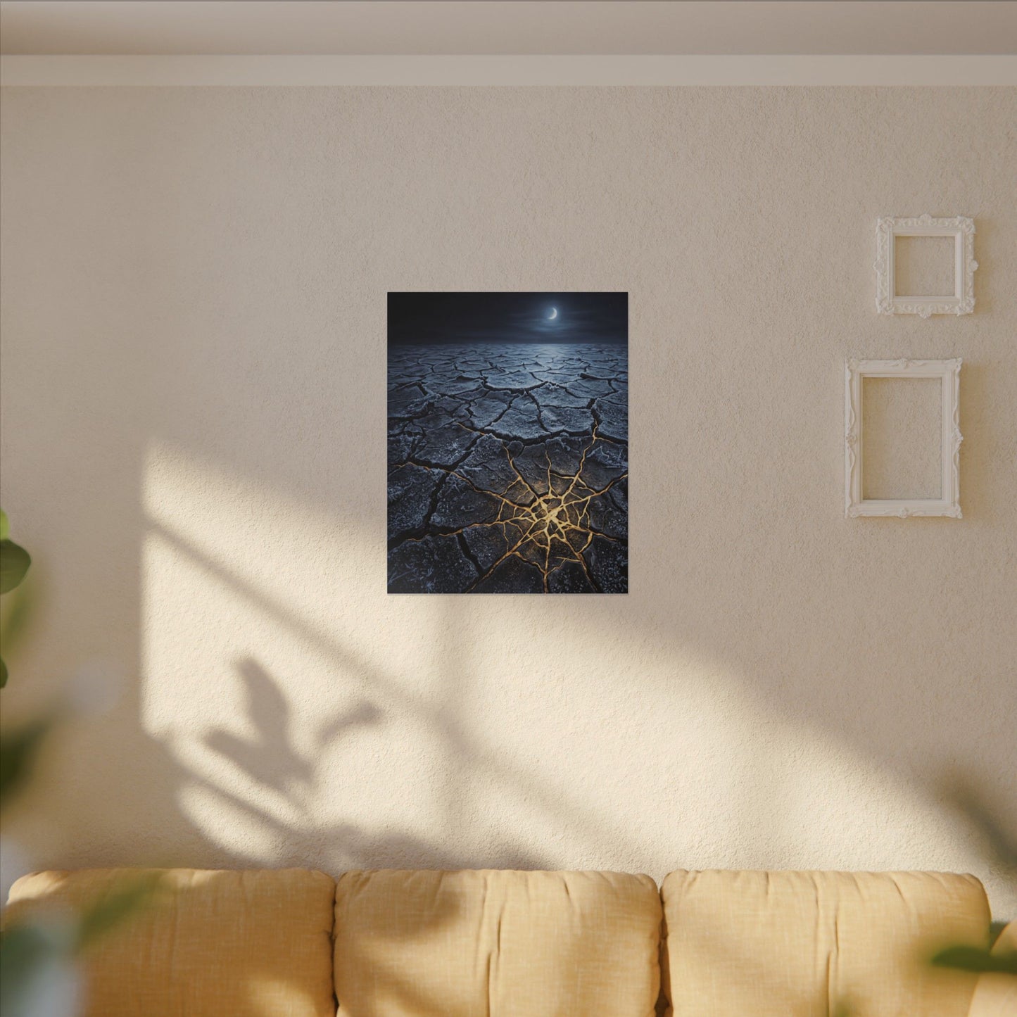 Moonlight Cracked Earth Canvas Art - Kintsugi Mono No Aware