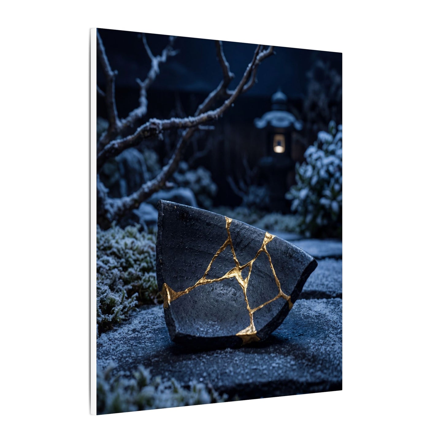 Moonlit Garden Winter Canvas Art | Kintsugi Artful Design