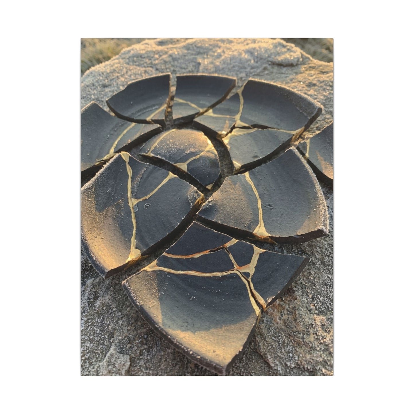 Broken Pottery Winter Canvas Art | Kintsugi Resilient Design