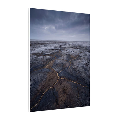 Dark Japandi Cracked Earth in Overcast | Dark Texture Canvas Art