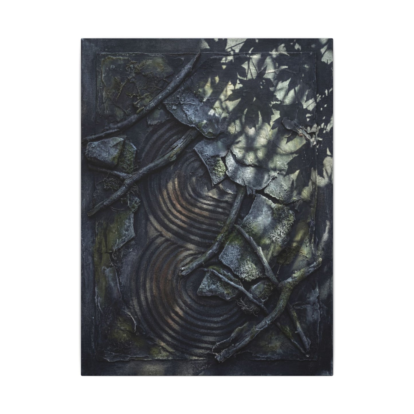 Rock Garden Canvas Art | Winter Dark Japandi Dark Texture Art