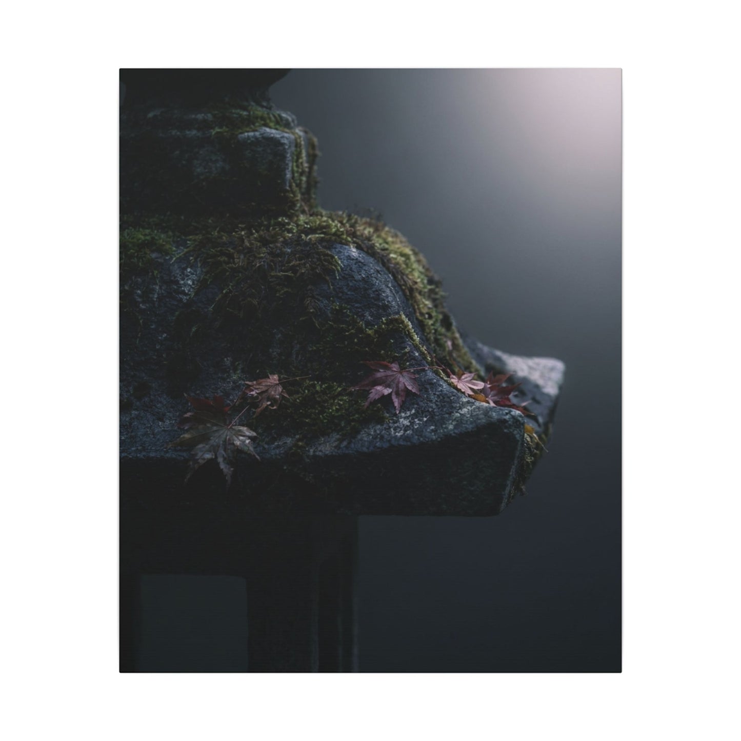 Stone Lantern Moody Minimal Canvas Art | Sophisticated Dark Japandi Art